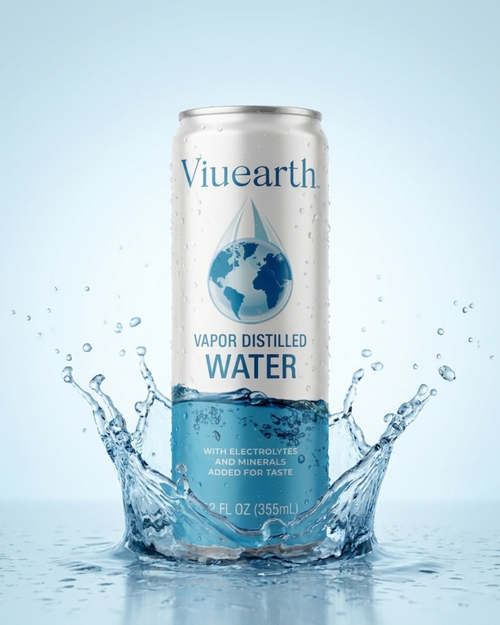 Viuearth PureCan Vapor Distilled Water – 355ml (12oz) | 12-Pack Premium Canned Water with Electrolytes