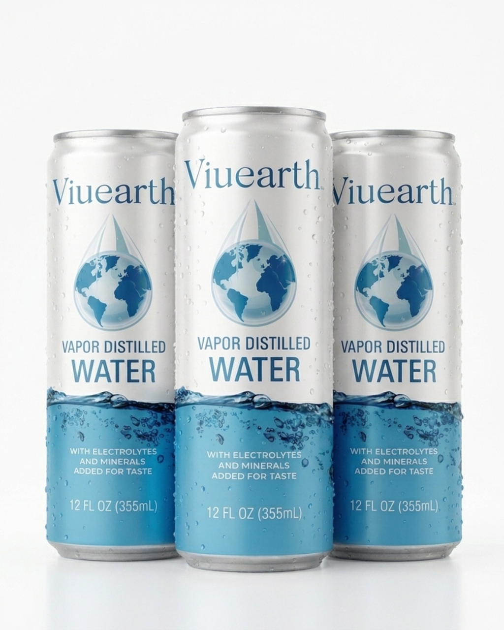 Viuearth PureCan Vapor Distilled Water – 355ml (12oz) | 12-Pack Premium Canned Water with Electrolytes
