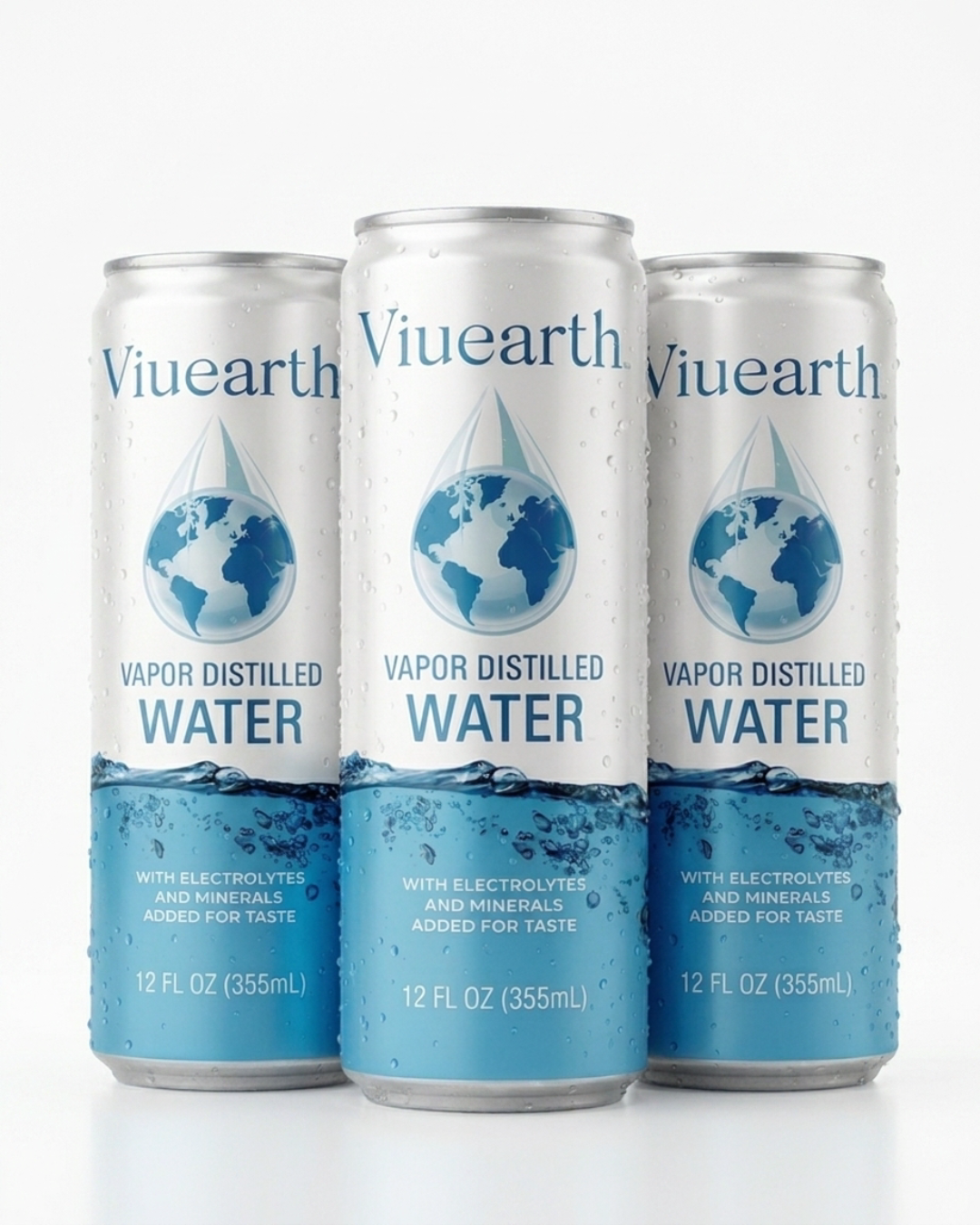 Viuearth PureCan Vapor Distilled Water – 355ml (12oz) | 12-Pack Premium Canned Water with Electrolytes
