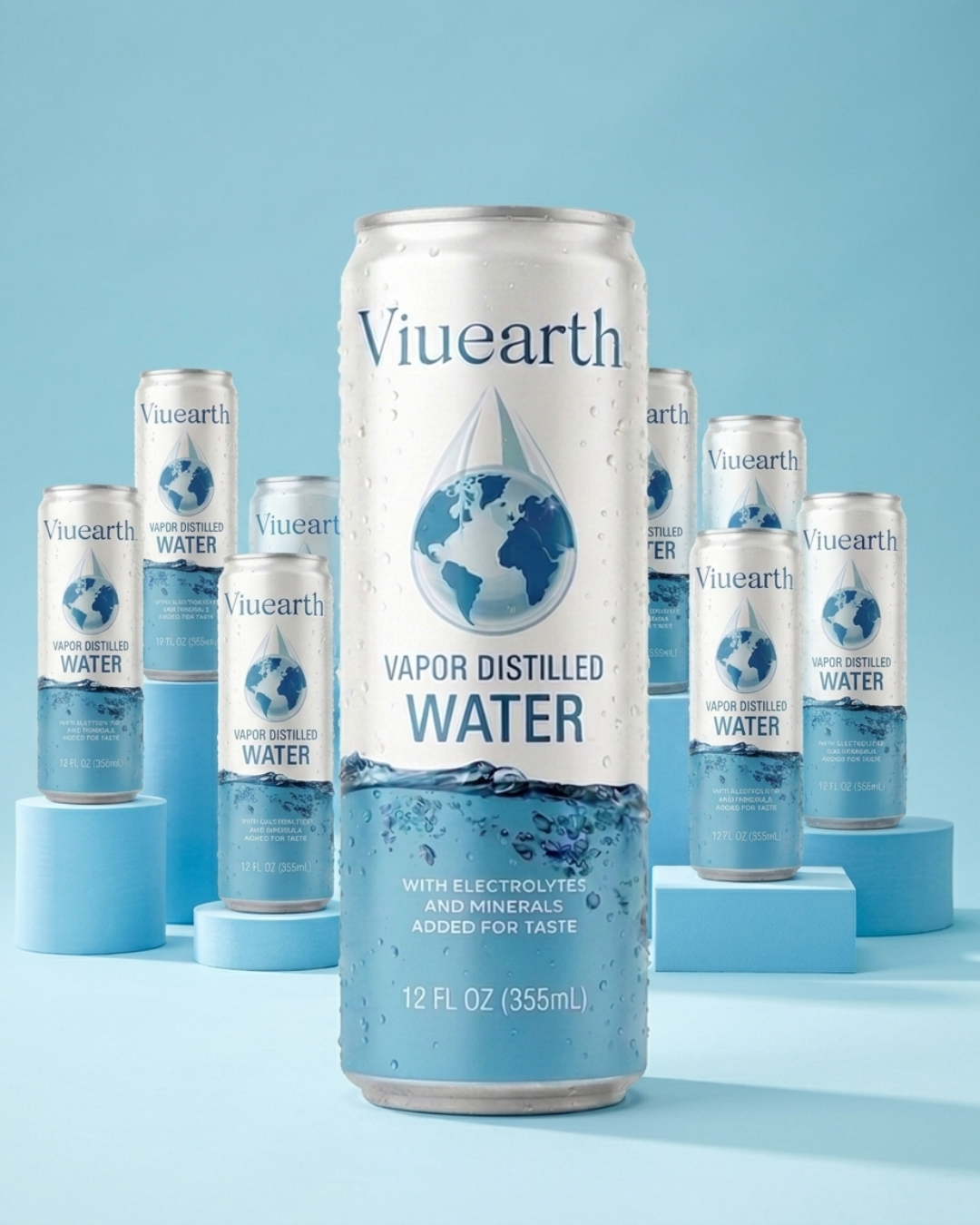 Viuearth PureCan Vapor Distilled Water – 355ml (12oz) | 12-Pack Premium Canned Water with Electrolytes